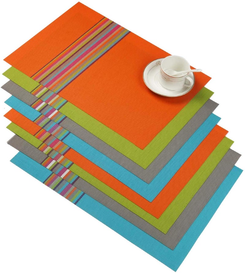 SHACOS Colorful Placemats Set of 8 Woven Vinyl Place Mats for Dining Table Coffee Table Heat Resistant Reversible Table Mat Wipe Clean (8, Multicolor) - Image 1